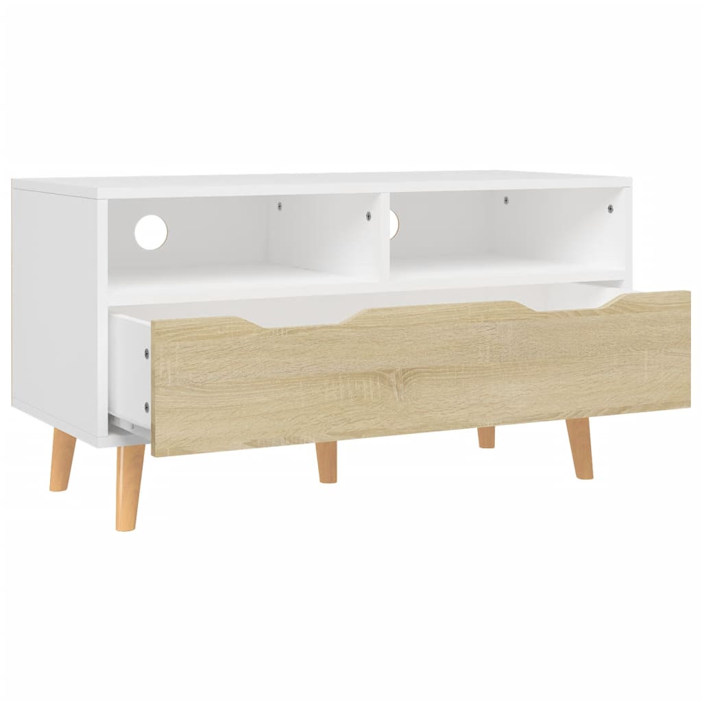 vidaXL TV-Schrank Weiß und Sonoma-Eiche 90x40x48,5 cm Holzwerkstoff