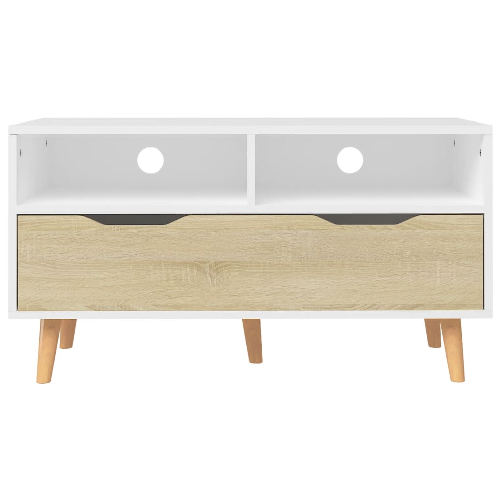 vidaXL TV-Schrank Weiß und Sonoma-Eiche 90x40x48,5 cm Holzwerkstoff