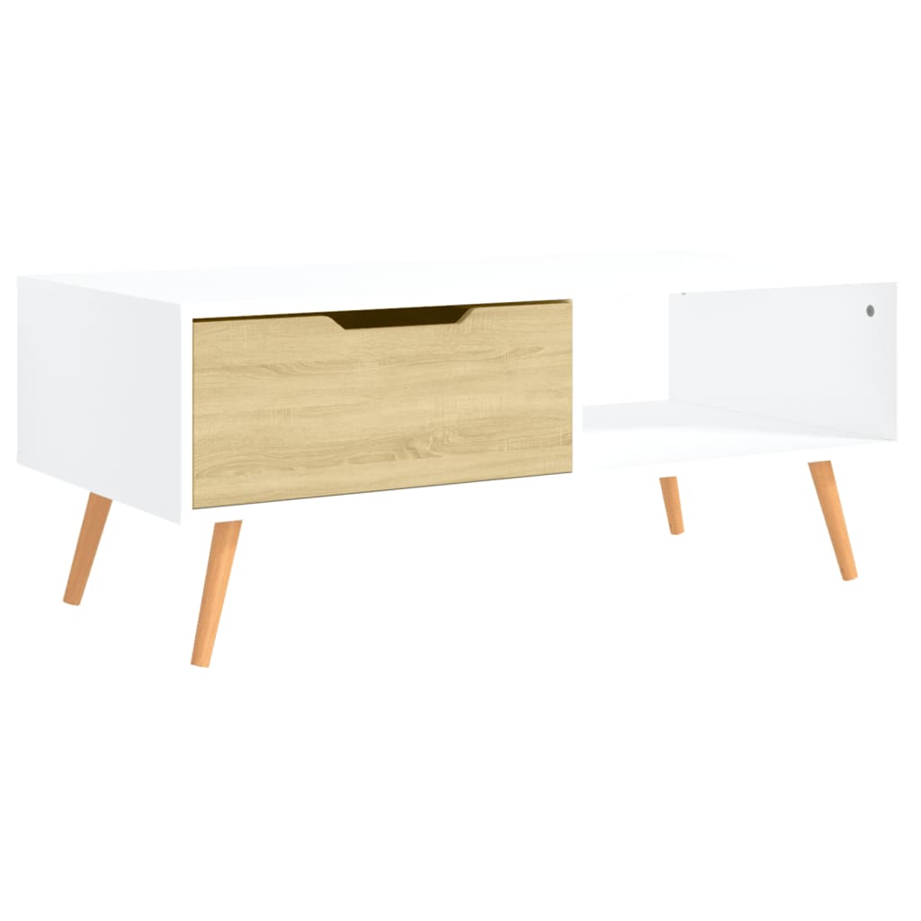 vidaXL Couchtisch Weiß und Sonoma-Eiche 100x49,5x43 cm Holzwerkstoff