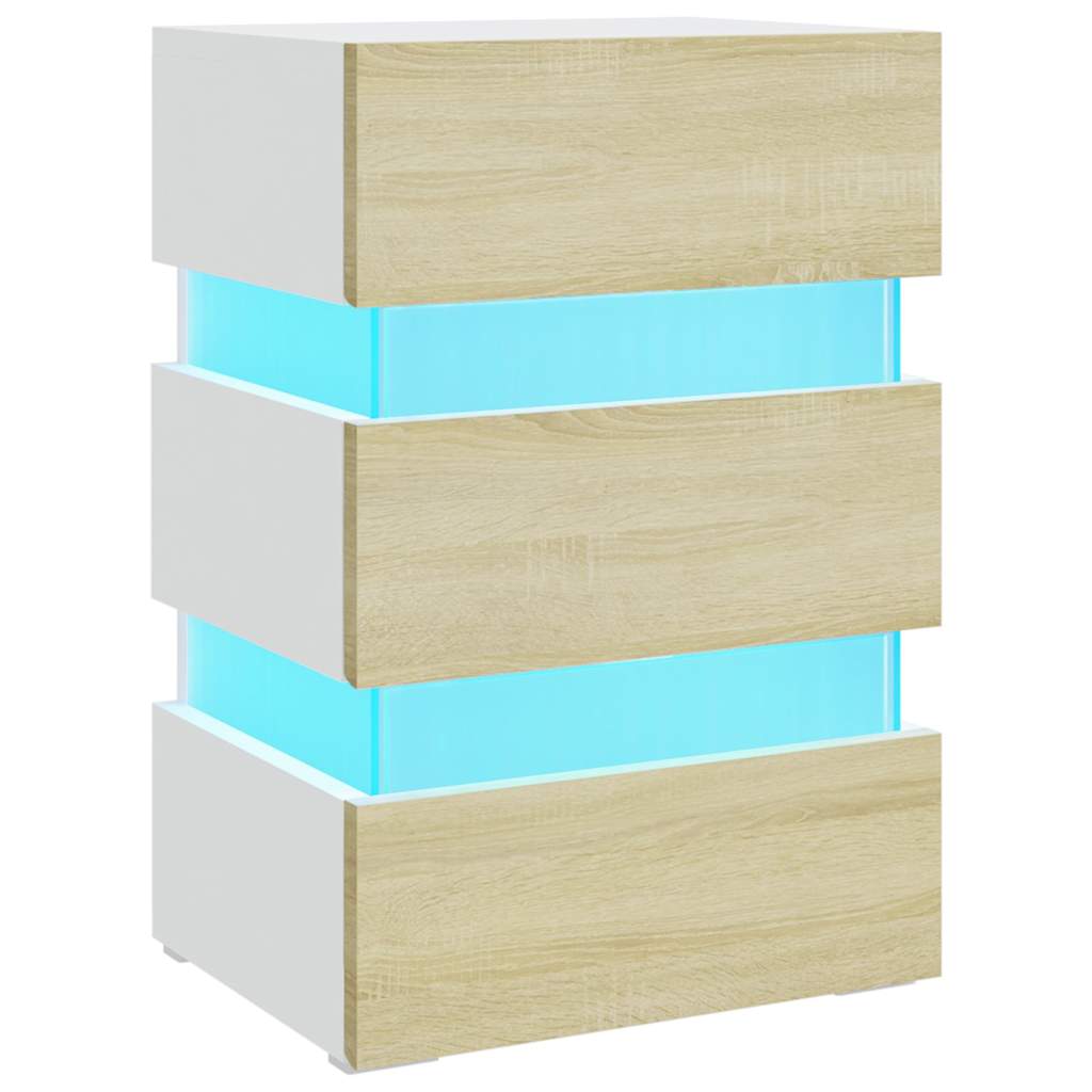 vidaXL LED-Nachttisch Weiß und Sonoma-Eiche 45x35x67 cm Holzwerkstoff