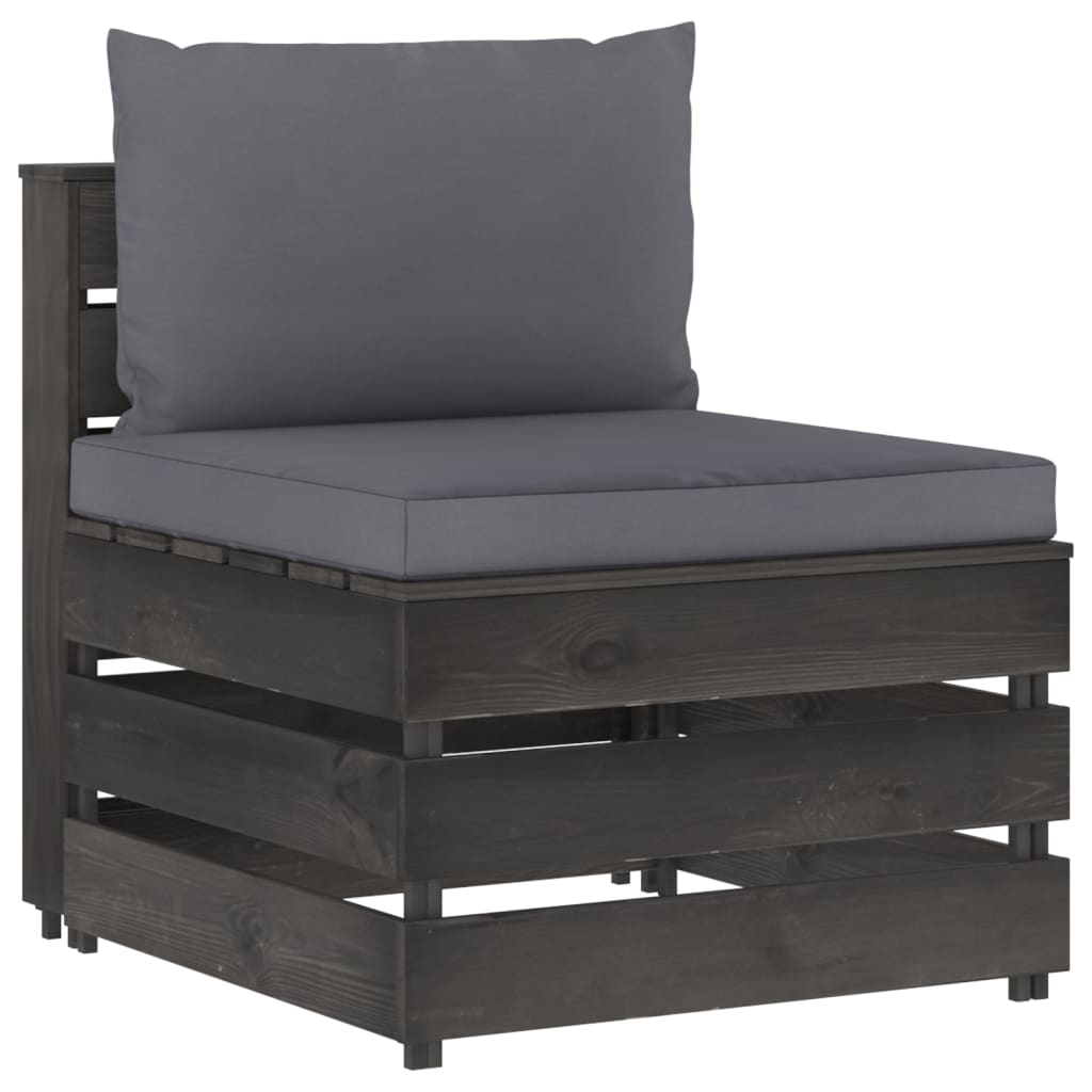 vidaXL Modulares Mittelsofa mit Kissen Grau Imprägniertes Holz