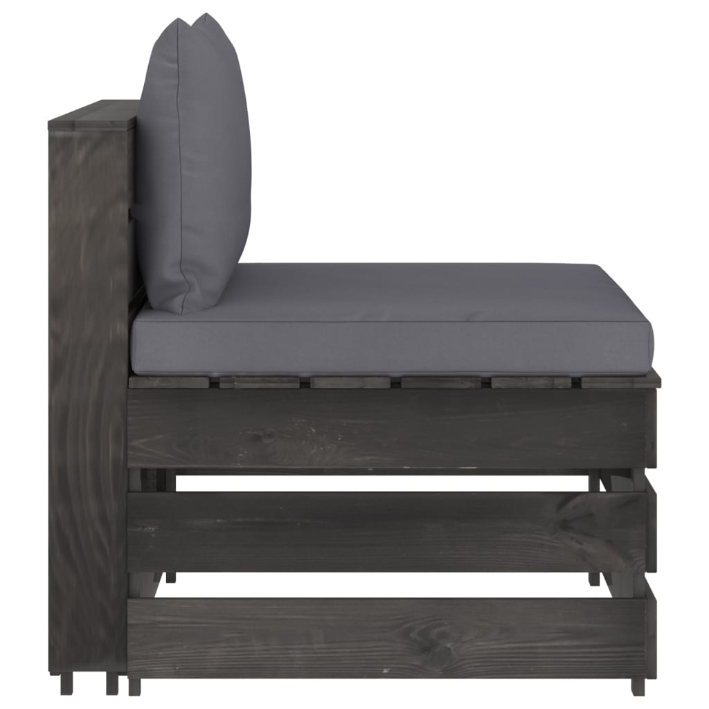 vidaXL Modulares Mittelsofa mit Kissen Grau Imprägniertes Holz