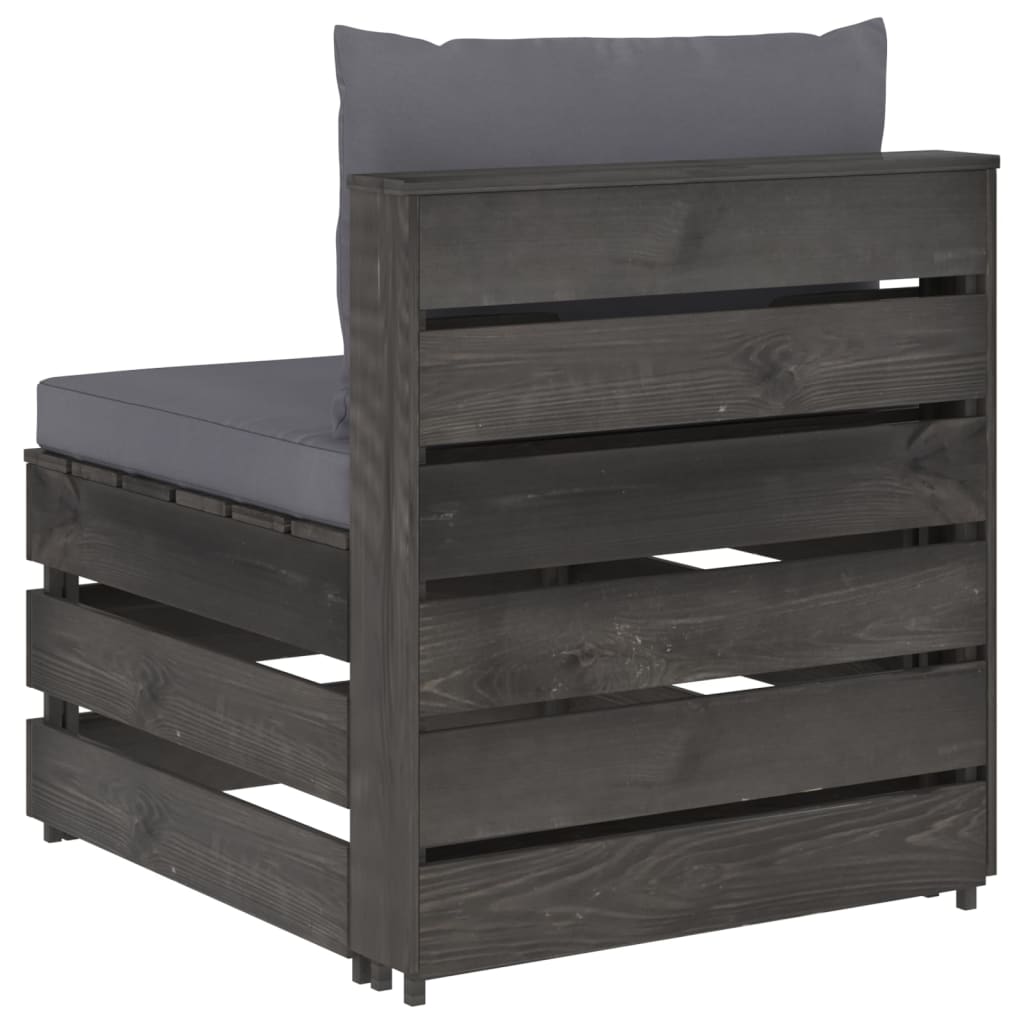 vidaXL Modulares Mittelsofa mit Kissen Grau Imprägniertes Holz
