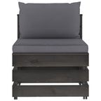 vidaXL Modulares Mittelsofa mit Kissen Grau Imprägniertes Holz