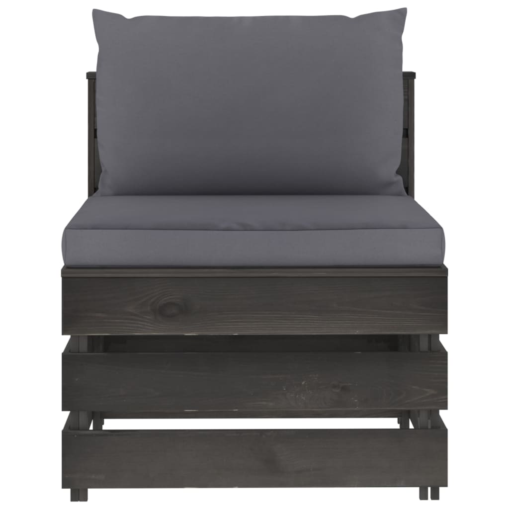 vidaXL Modulares Mittelsofa mit Kissen Grau Imprägniertes Holz