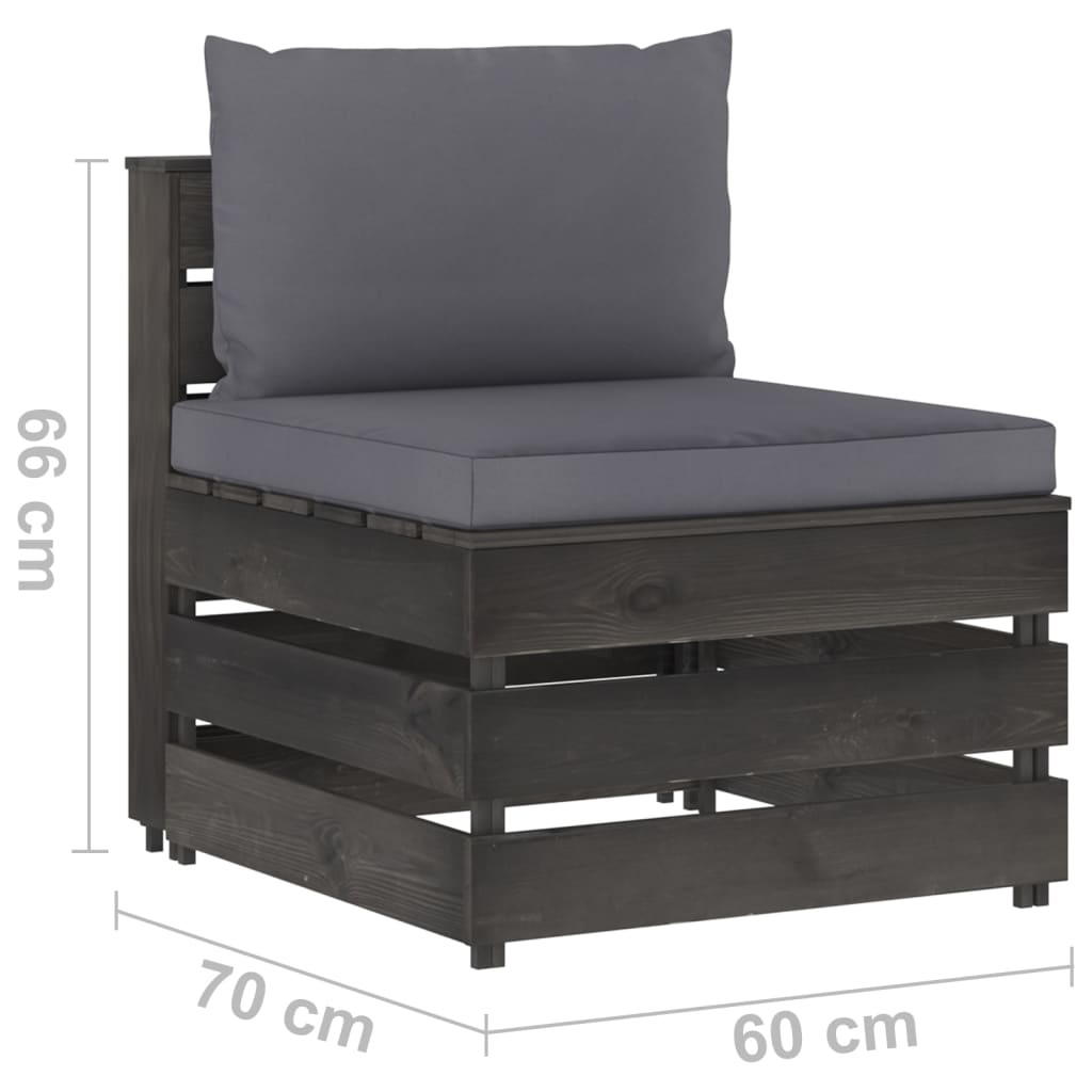 vidaXL Modulares Mittelsofa mit Kissen Grau Imprägniertes Holz