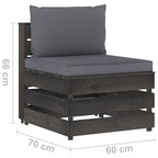 vidaXL Modulares Mittelsofa mit Kissen Grau Imprägniertes Holz