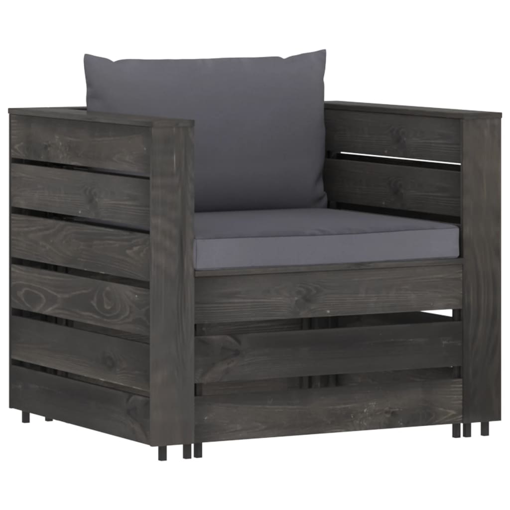 vidaXL 2-tlg. Garten-Lounge-Set mit Kissen Grau Imprägniertes Holz