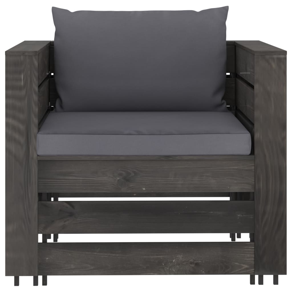 vidaXL 2-tlg. Garten-Lounge-Set mit Kissen Grau Imprägniertes Holz
