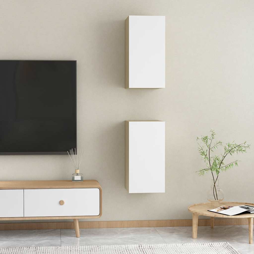 vidaXL TV-Schränke 2 Stk. Weiß Sonoma-Eiche 30,5x30x60cm Holzwerkstoff