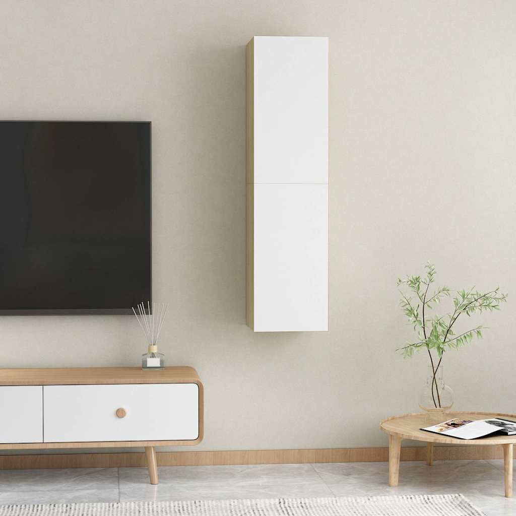 vidaXL TV-Schränke 2 Stk. Weiß Sonoma-Eiche 30,5x30x60cm Holzwerkstoff