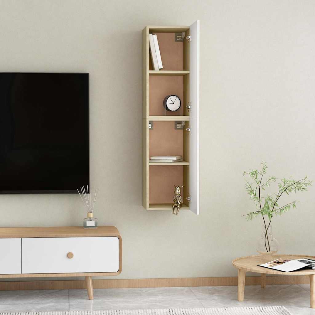 vidaXL TV-Schränke 2 Stk. Weiß Sonoma-Eiche 30,5x30x60cm Holzwerkstoff