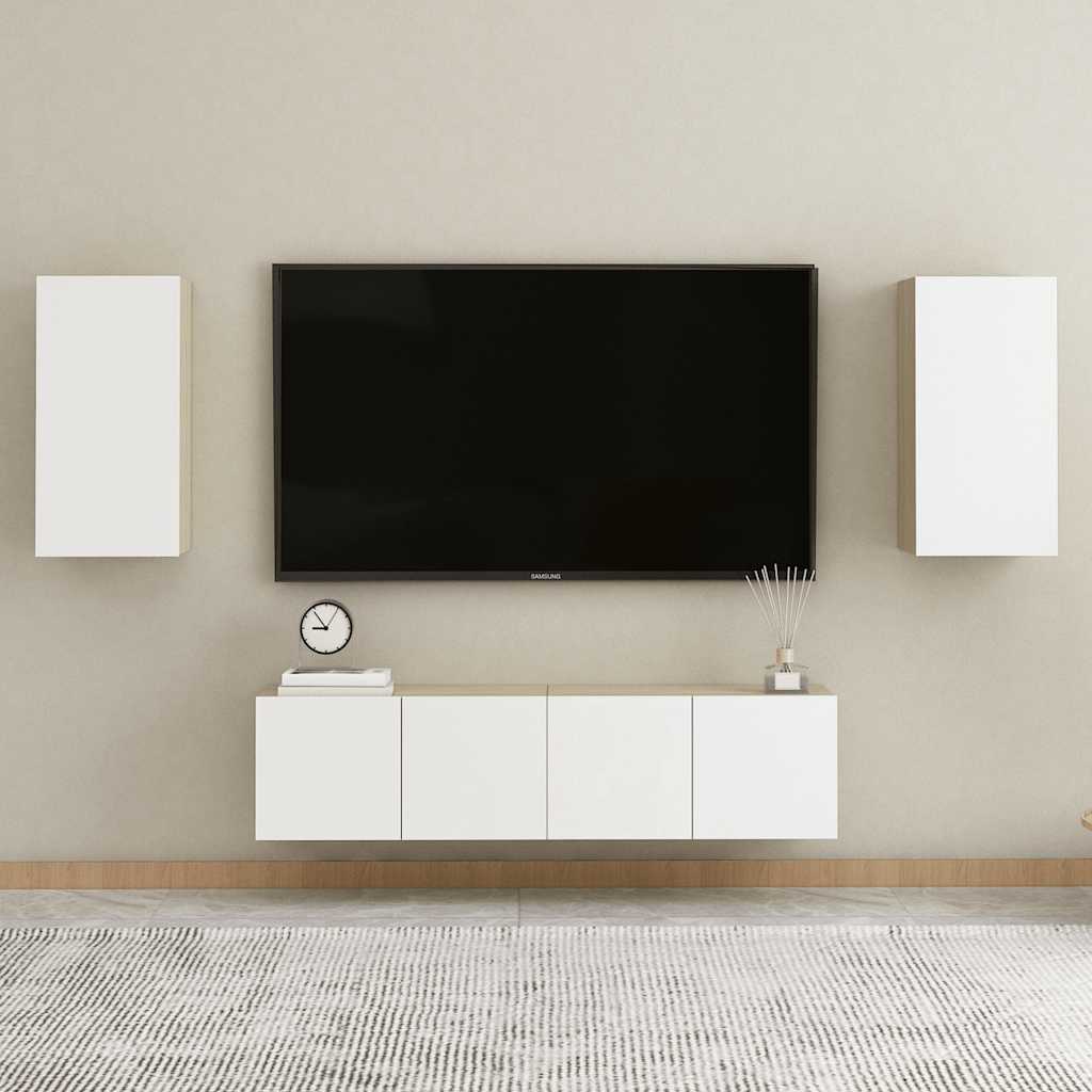 vidaXL TV-Schränke 2 Stk. Weiß Sonoma-Eiche 30,5x30x60cm Holzwerkstoff