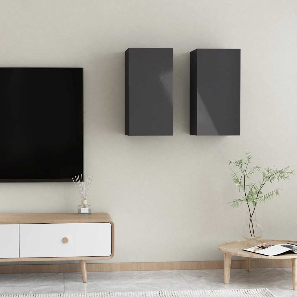 vidaXL TV-Schränke 2 Stk. Hochglanz-Schwarz 30,5x30x60cm Holzwerkstoff