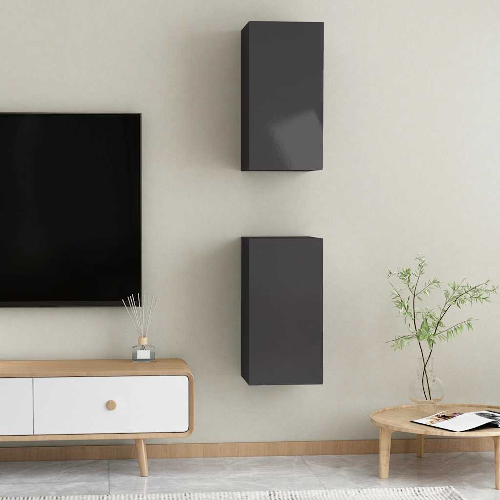 vidaXL TV-Schränke 2 Stk. Hochglanz-Schwarz 30,5x30x60cm Holzwerkstoff