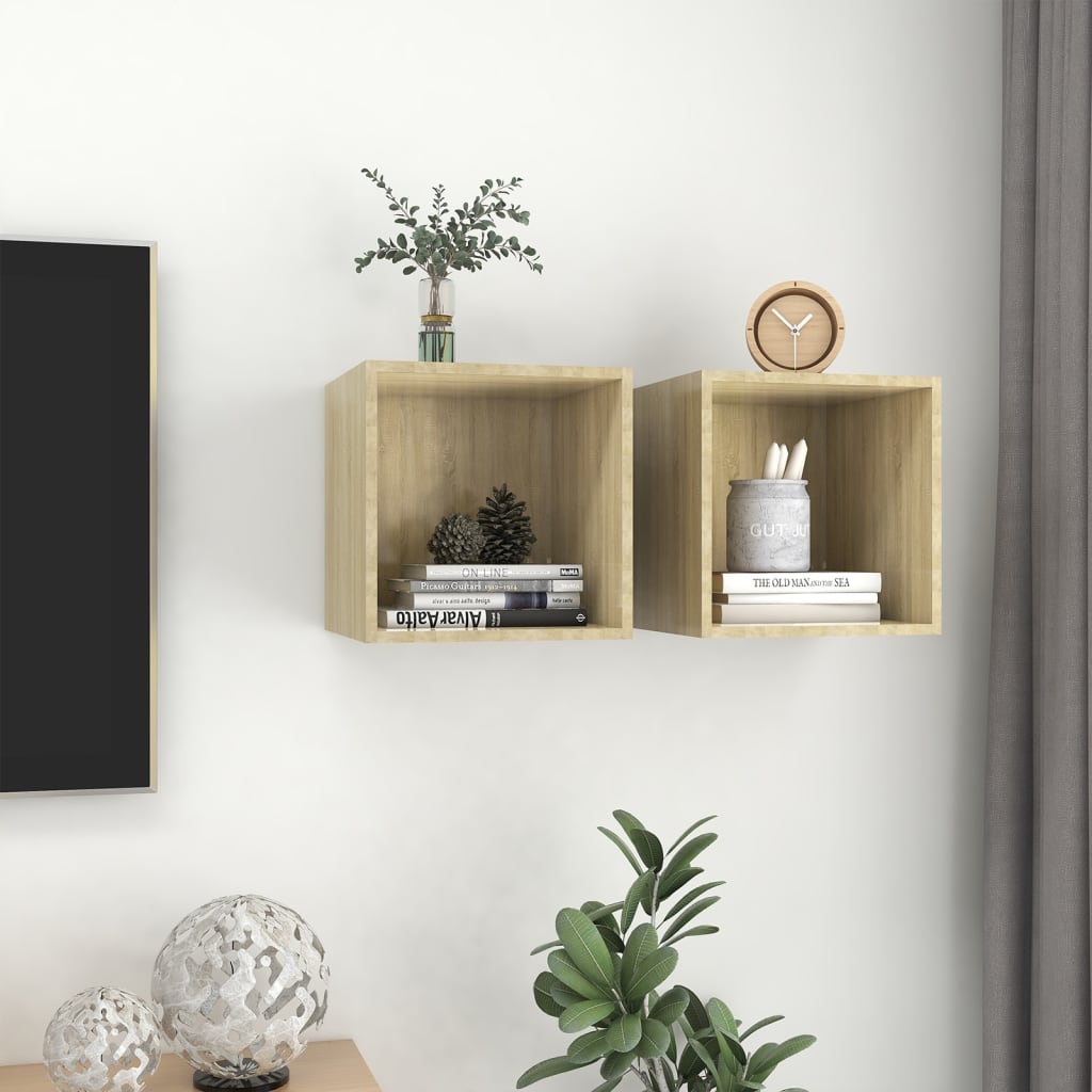 vidaXL Wandschränke 2 Stk. Sonoma-Eiche 37x37x37 cm Holzwerkstoff