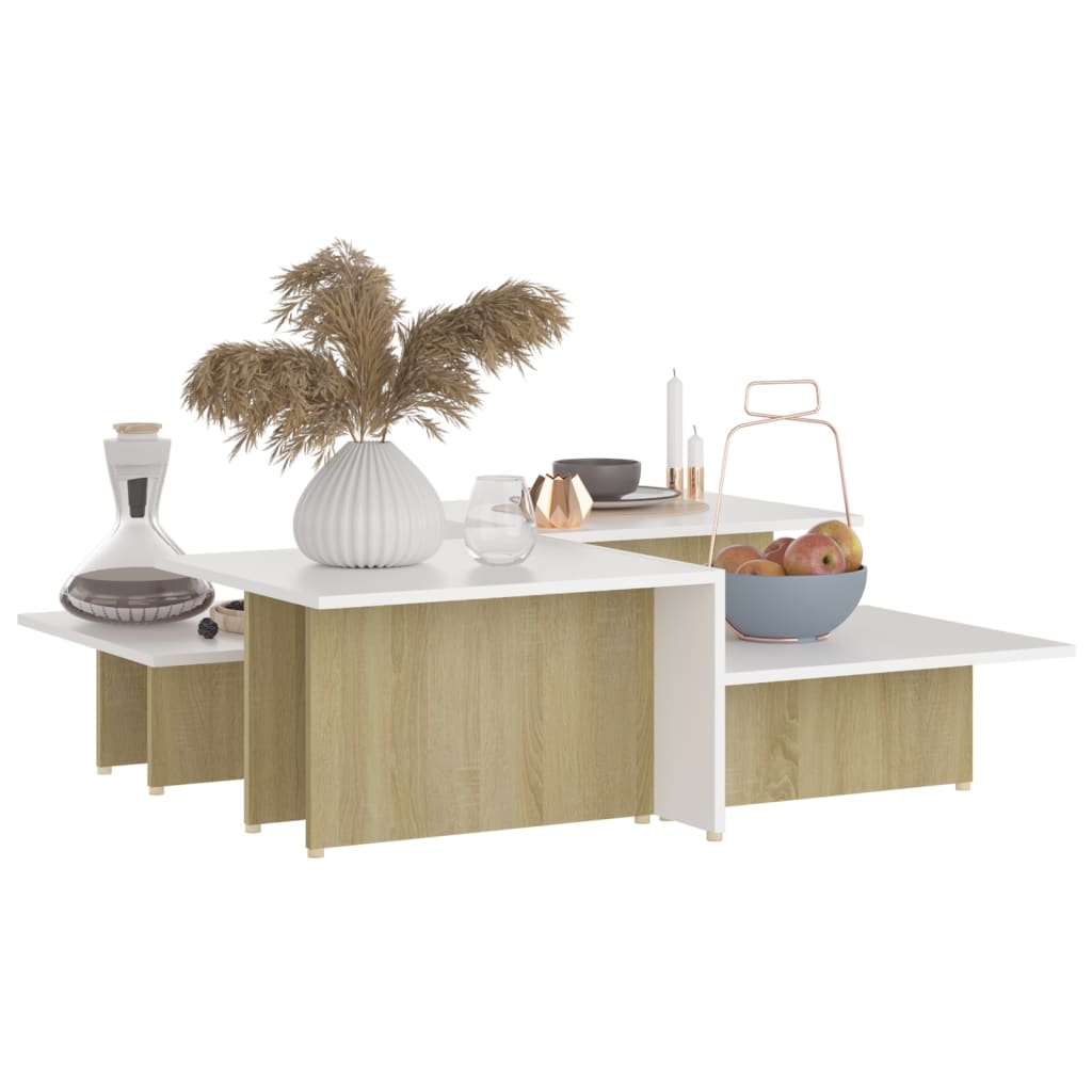 vidaXL Couchtische 2Stk. Sonoma-Eiche Weiß 111,5x50x33cm Holzwerkstoff