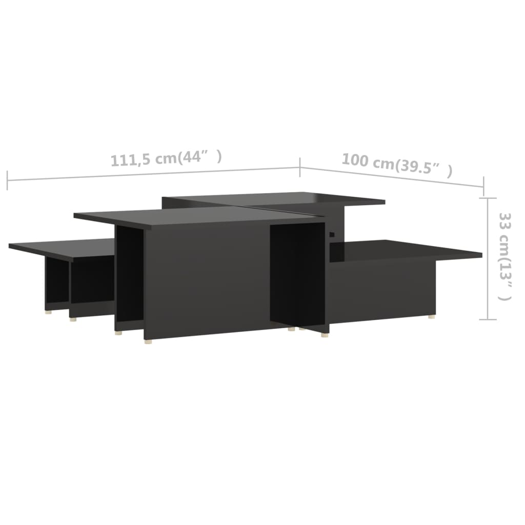 vidaXL Couchtische 2Stk. Hochglanz-Schwarz 111,5x50x33cm Holzwerkstoff
