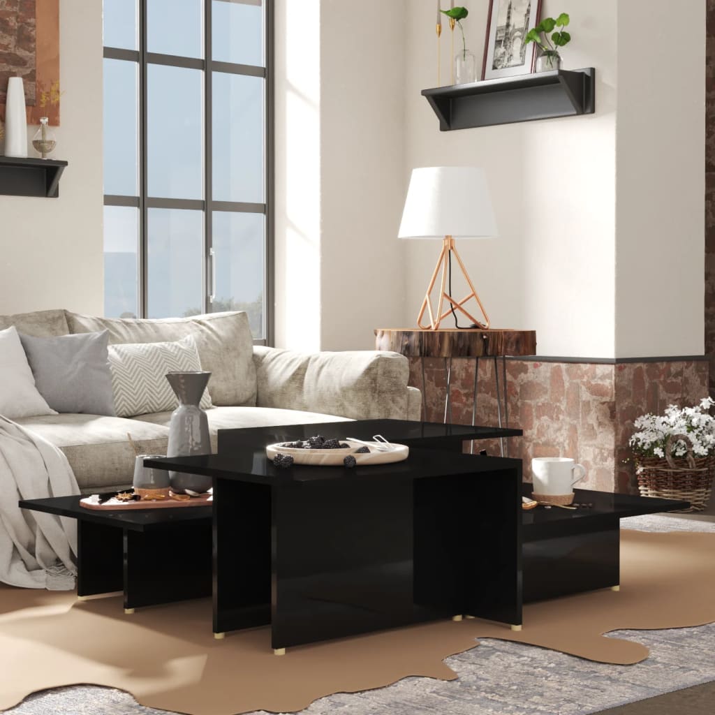 vidaXL Couchtische 2Stk. Hochglanz-Schwarz 111,5x50x33cm Holzwerkstoff
