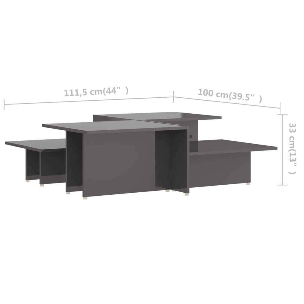 vidaXL Couchtische 2 Stk. Hochglanz-Grau 111,5x50x33 cm Holzwerkstoff