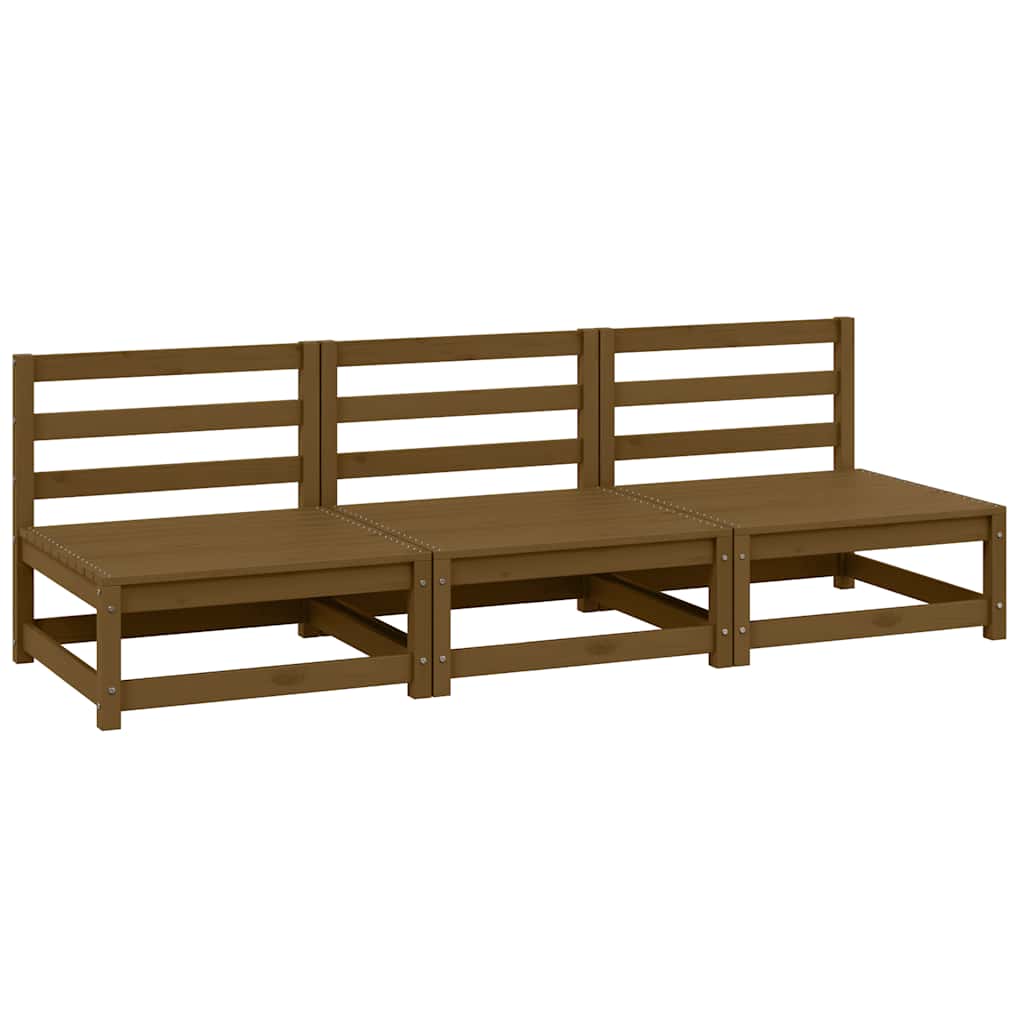 vidaXL Garten-Mittelsofas 3 Stk. Honigbraun Massivholz Kiefer
