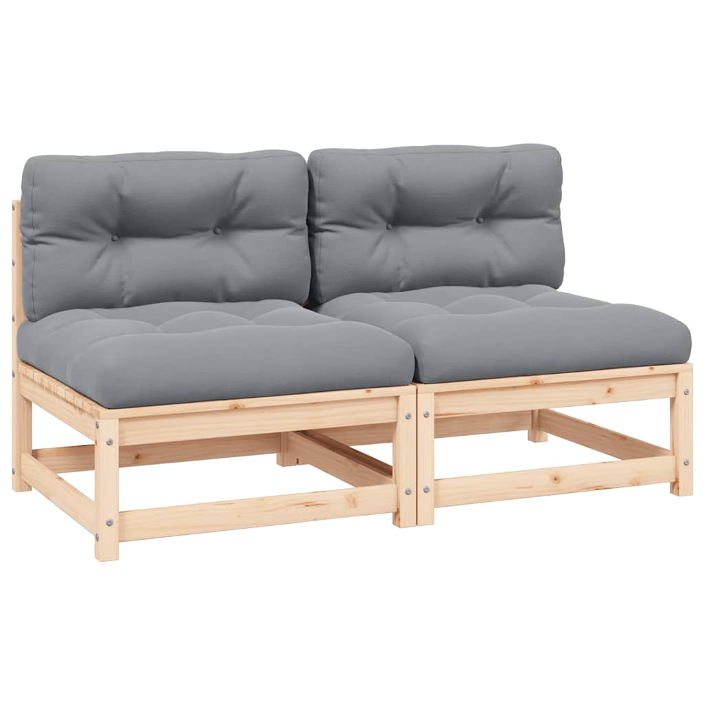 vidaXL Garten-Mittelsofas mit Grauen Kissen 2 Stk. Massivholz Kiefer