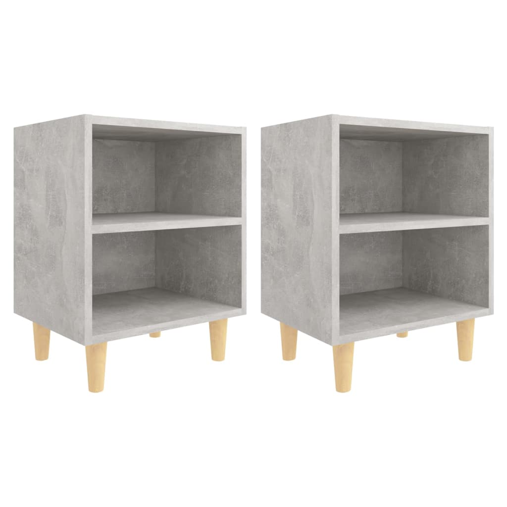 vidaXL Nachttische mit Massivholz-Beinen 2 Stk. Betongrau 40x30x50 cm