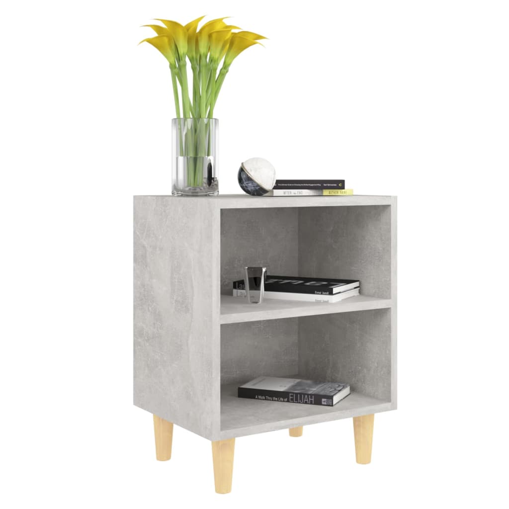 vidaXL Nachttische mit Massivholz-Beinen 2 Stk. Betongrau 40x30x50 cm