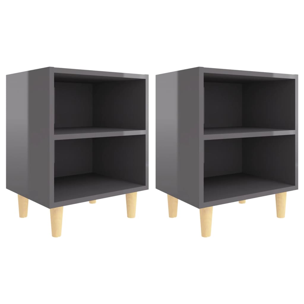 vidaXL Nachttische Massivholz-Beine 2 Stk. Hochglanz-Grau 40x30x50 cm