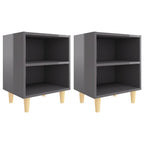 vidaXL Nachttische Massivholz-Beine 2 Stk. Hochglanz-Grau 40x30x50 cm
