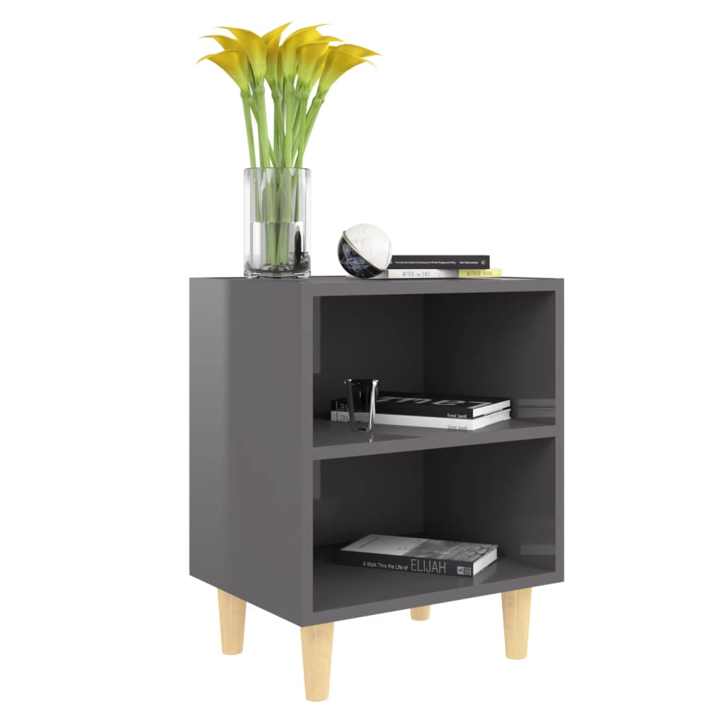 vidaXL Nachttische Massivholz-Beine 2 Stk. Hochglanz-Grau 40x30x50 cm