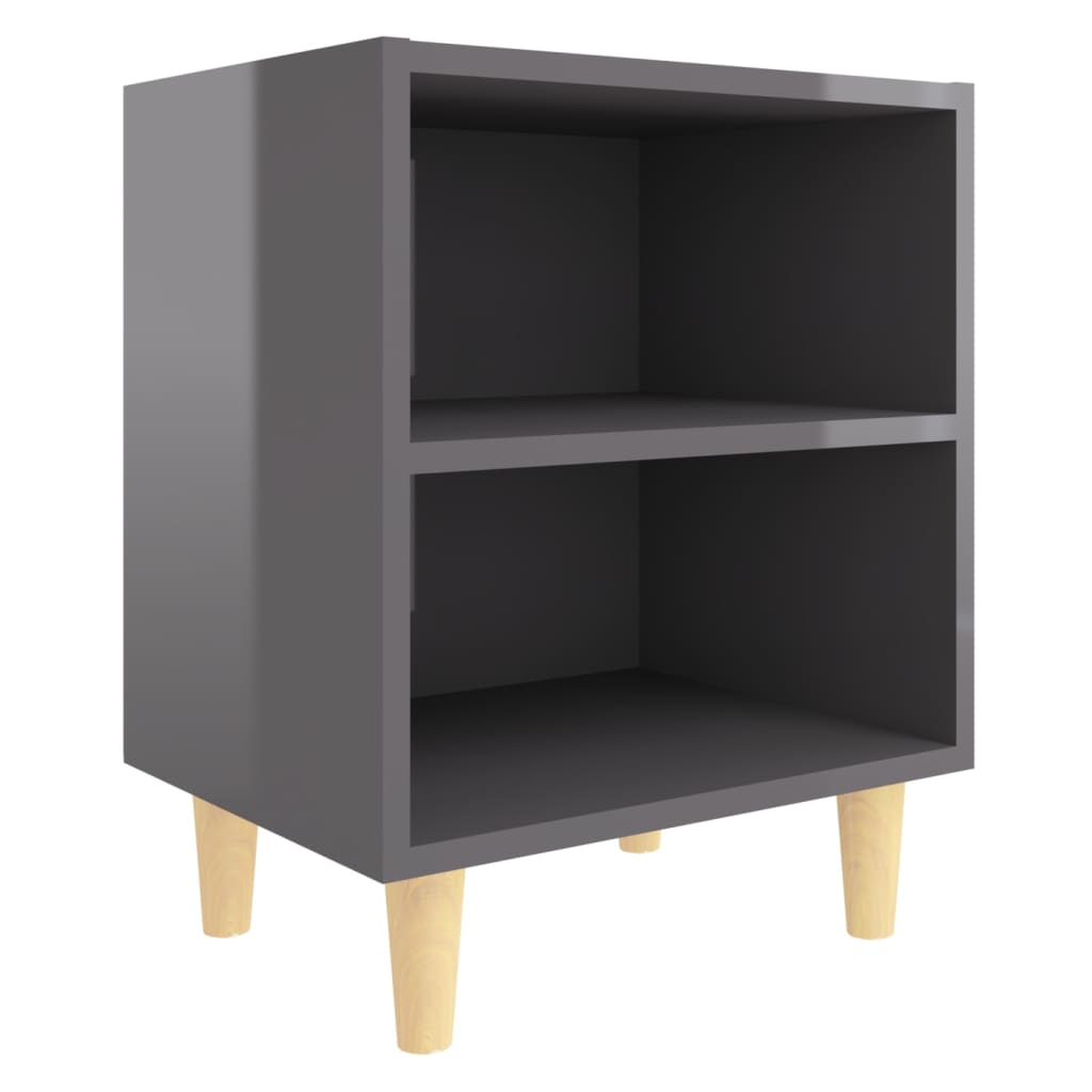 vidaXL Nachttische Massivholz-Beine 2 Stk. Hochglanz-Grau 40x30x50 cm