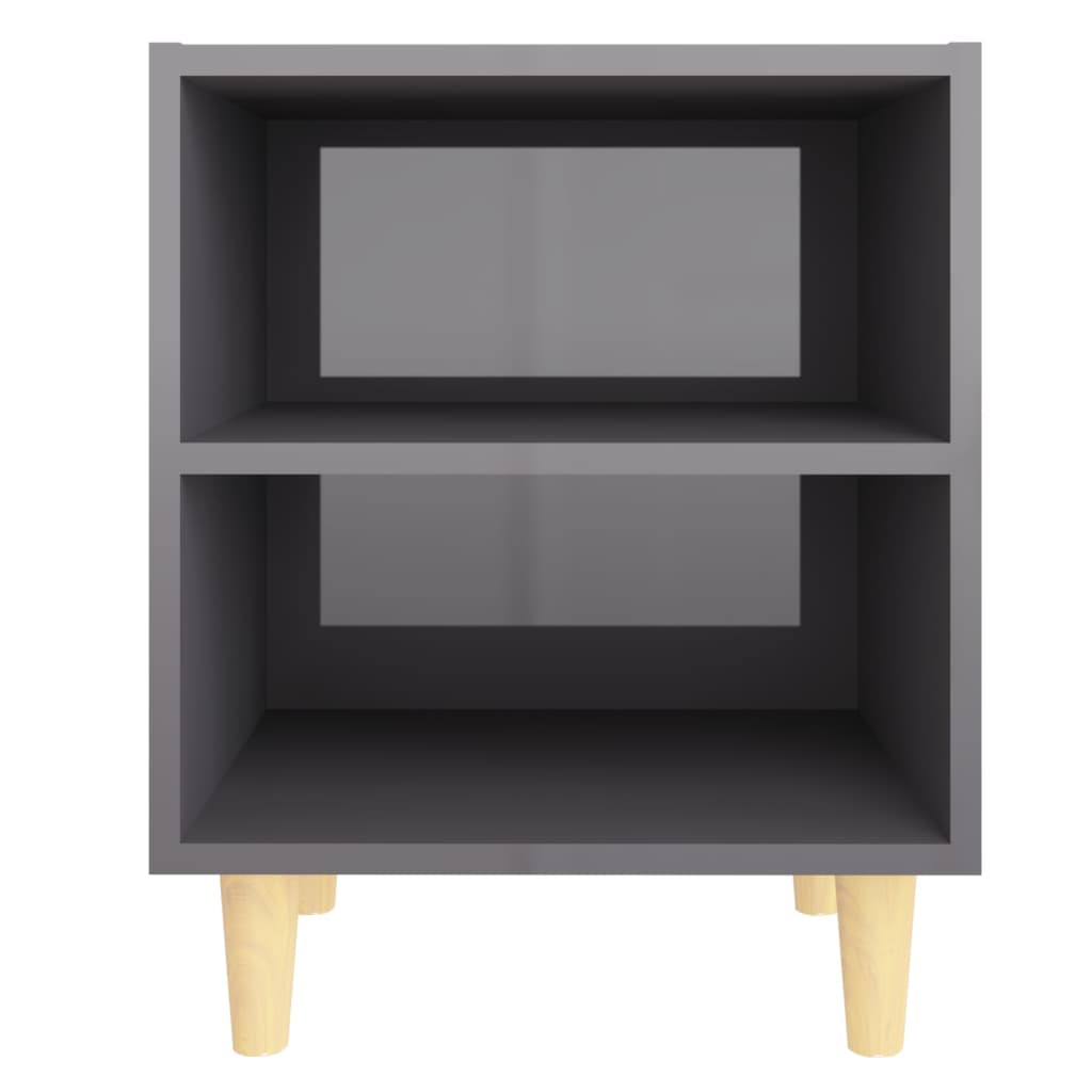 vidaXL Nachttische Massivholz-Beine 2 Stk. Hochglanz-Grau 40x30x50 cm