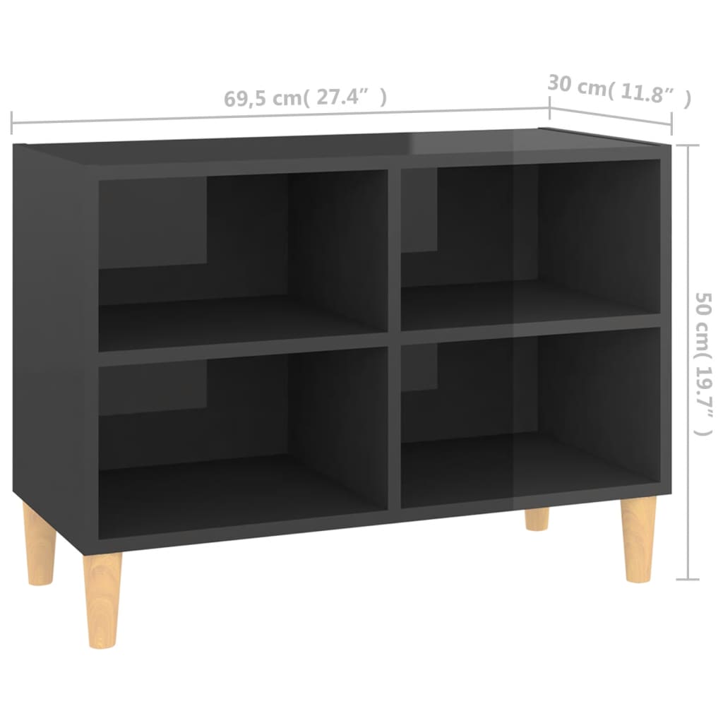 vidaXL TV-Schrank mit Massivholz-Beinen Hochglanz-Grau 69,5x30x50 cm