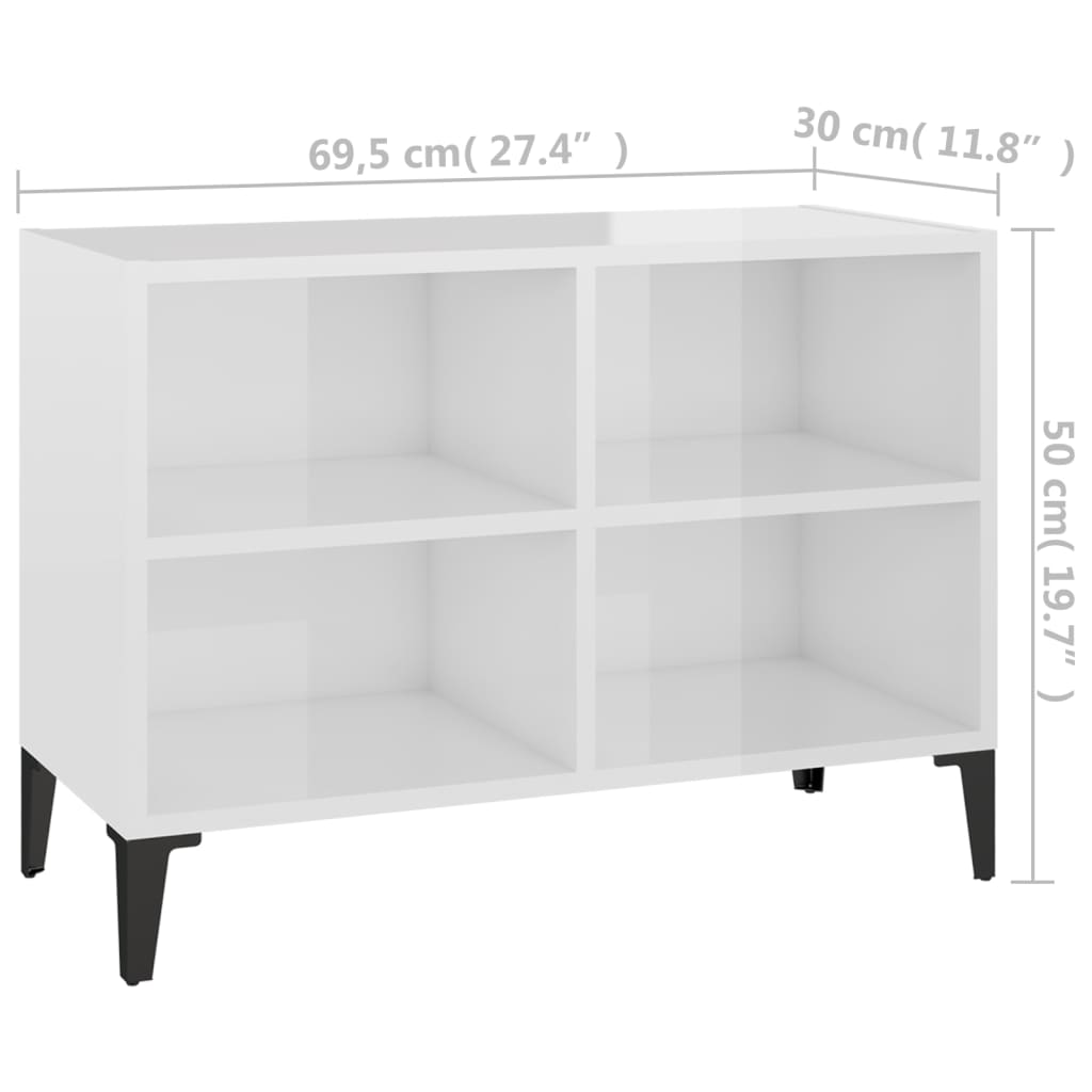 vidaXL TV-Schrank mit Metallbeinen Hochglanz-Weiß 69,5x30x50cm