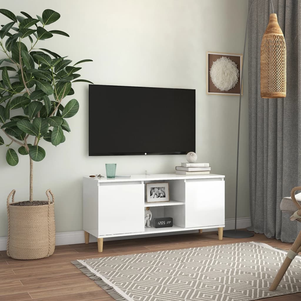 vidaXL TV-Schrank mit Massivholz-Beinen Hochglanz-Grau 69,5x30x50 cm