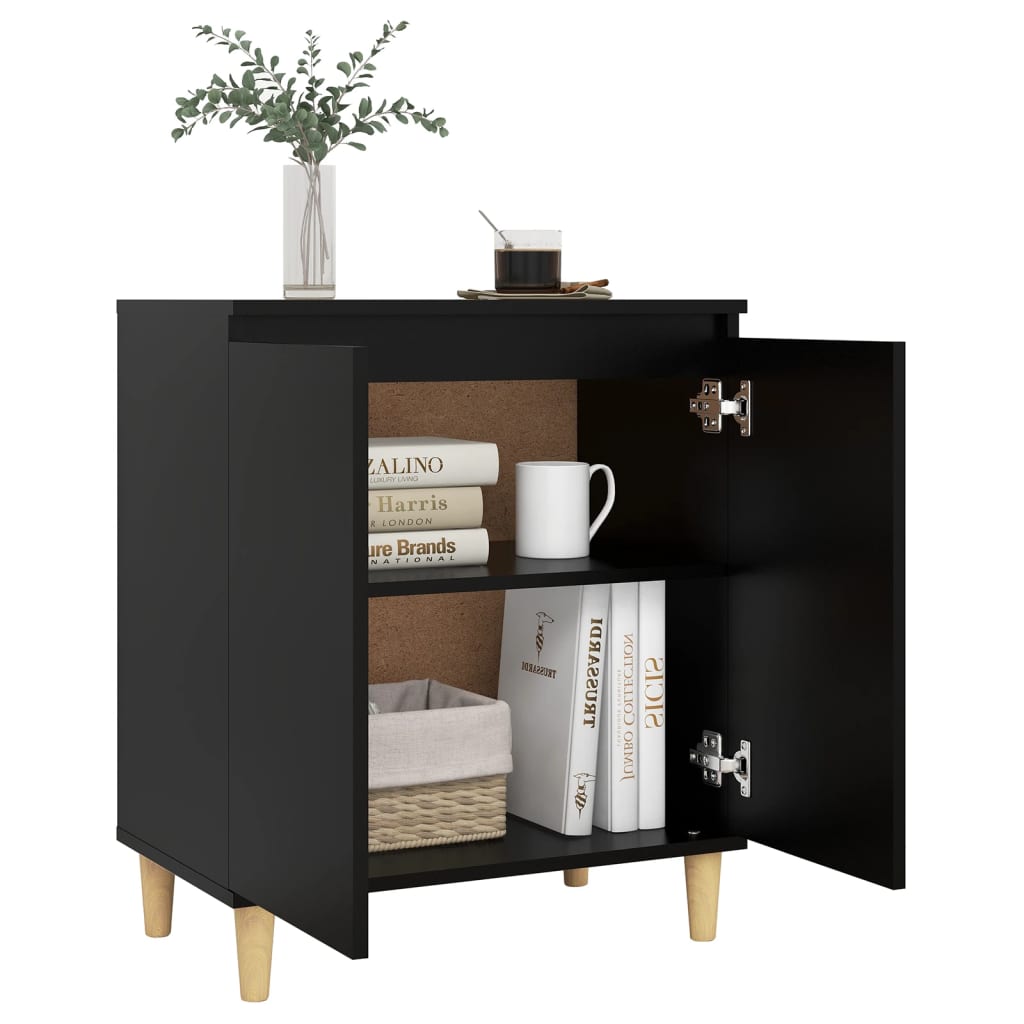 vidaXL Sideboard mit Massivholz-Beinen Schwarz 60x35x70 cm
