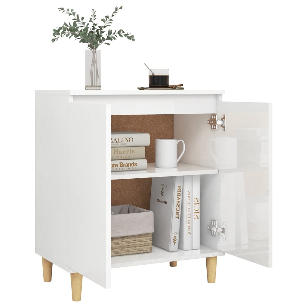 vidaXL Sideboard mit Massivholz-Beinen Hochglanz-Weiß 60x35x70 cm