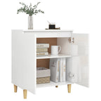 vidaXL Sideboard mit Massivholz-Beinen Hochglanz-Weiß 60x35x70 cm