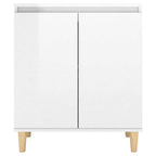 vidaXL Sideboard mit Massivholz-Beinen Hochglanz-Weiß 60x35x70 cm
