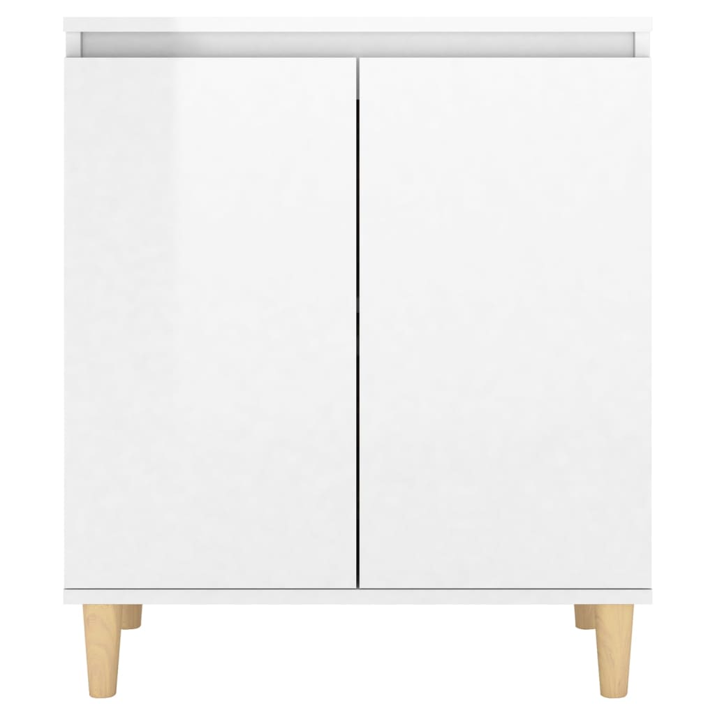 vidaXL Sideboard mit Massivholz-Beinen Hochglanz-Weiß 60x35x70 cm