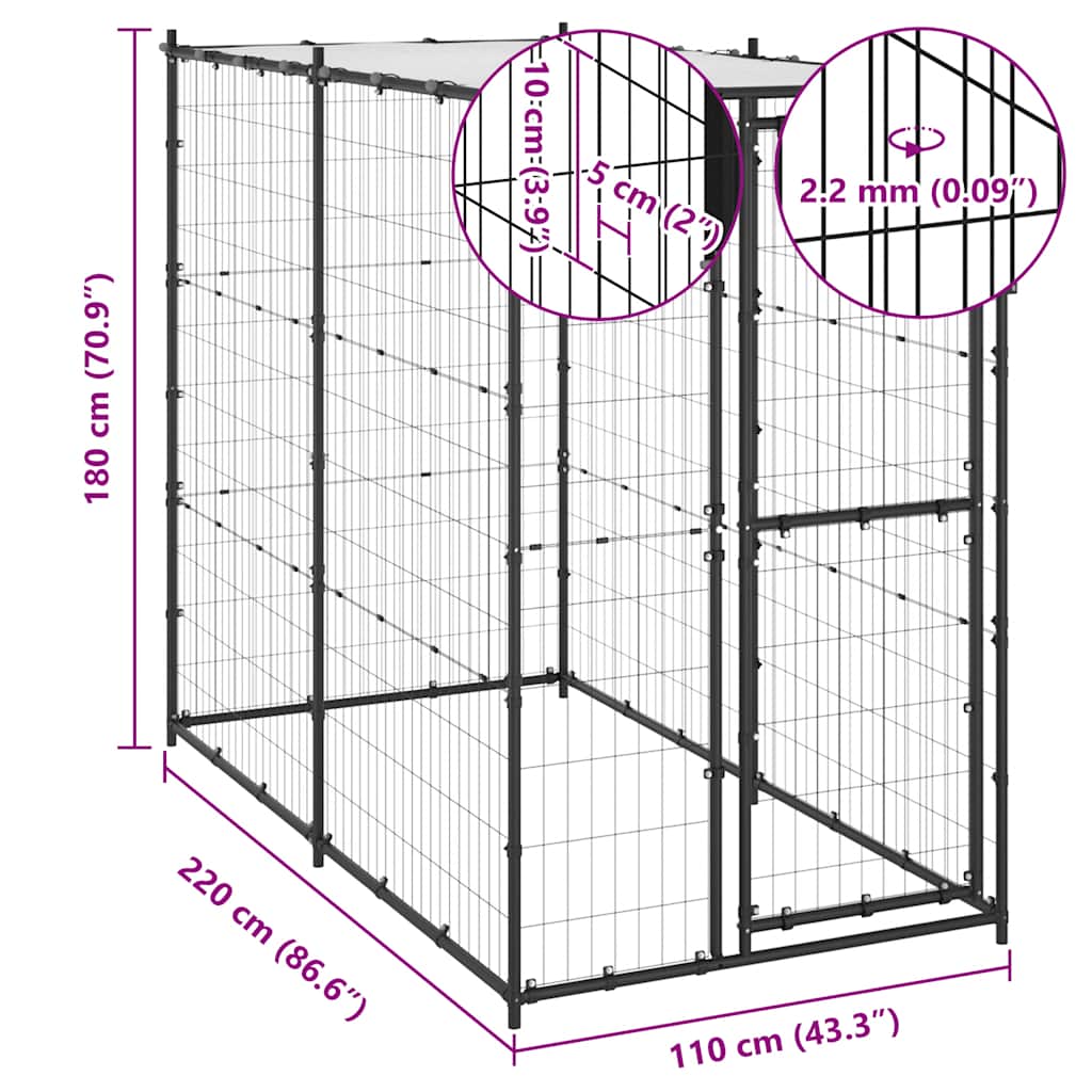 vidaXL Outdoor-Hundezwinger Stahl mit Überdachung 110x220x180 cm
