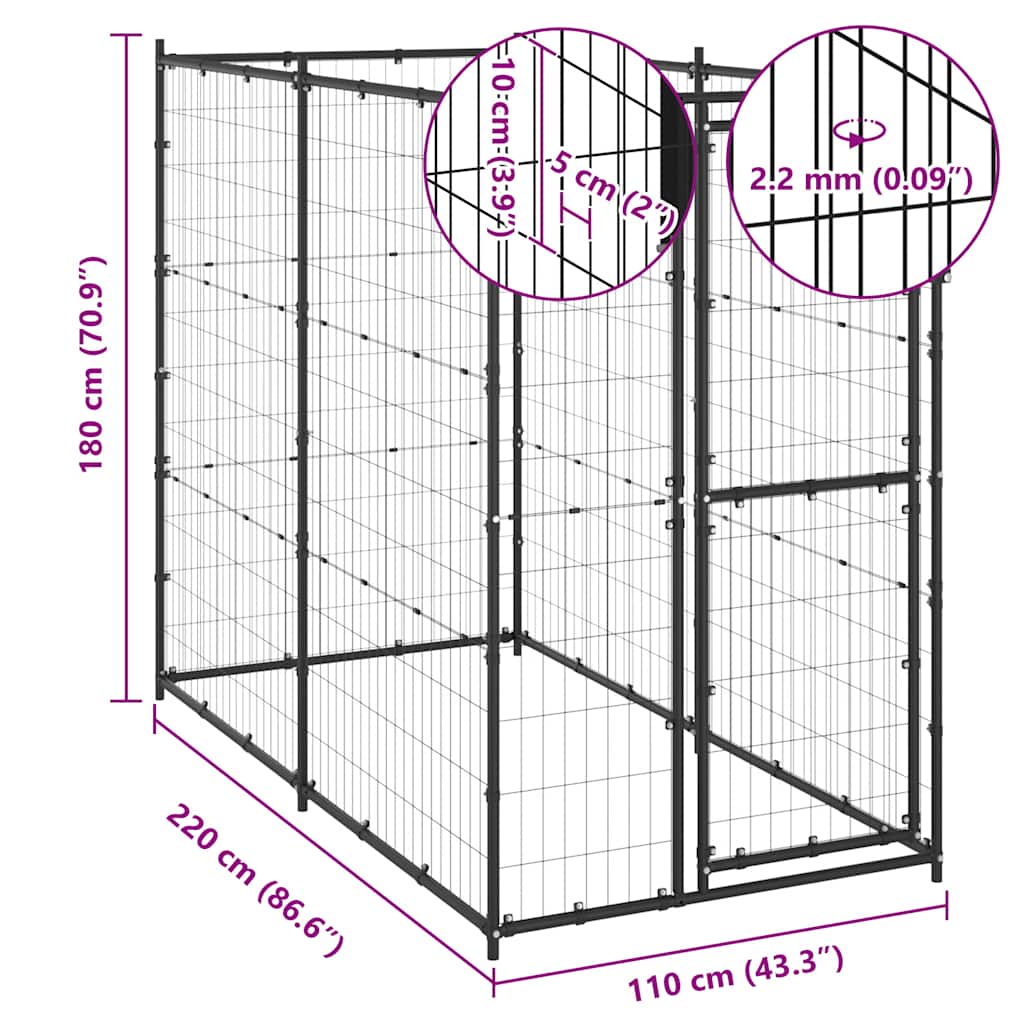 vidaXL Outdoor-Hundezwinger Stahl 110x220x180 cm