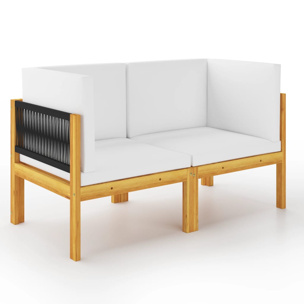 vidaXL 2-Sitzer-Gartenbank mit Kissen Holz Akazie & Seil
