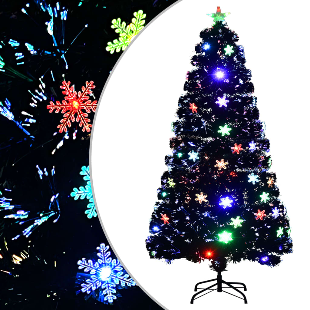 vidaXL Weihnachtsbaum mit LED-Schneeflocken Schwarz 120 cm Fiberoptik