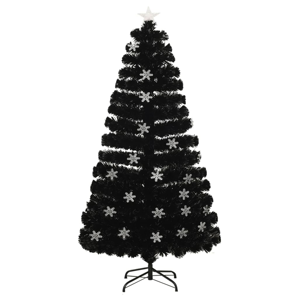 vidaXL Weihnachtsbaum mit LED-Schneeflocken Schwarz 120 cm Fiberoptik