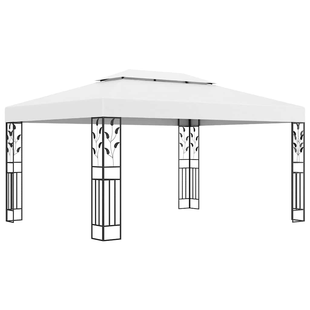 vidaXL Pavillon mit Doppeldach & LED-Lichterkette 3x4 m Weiß