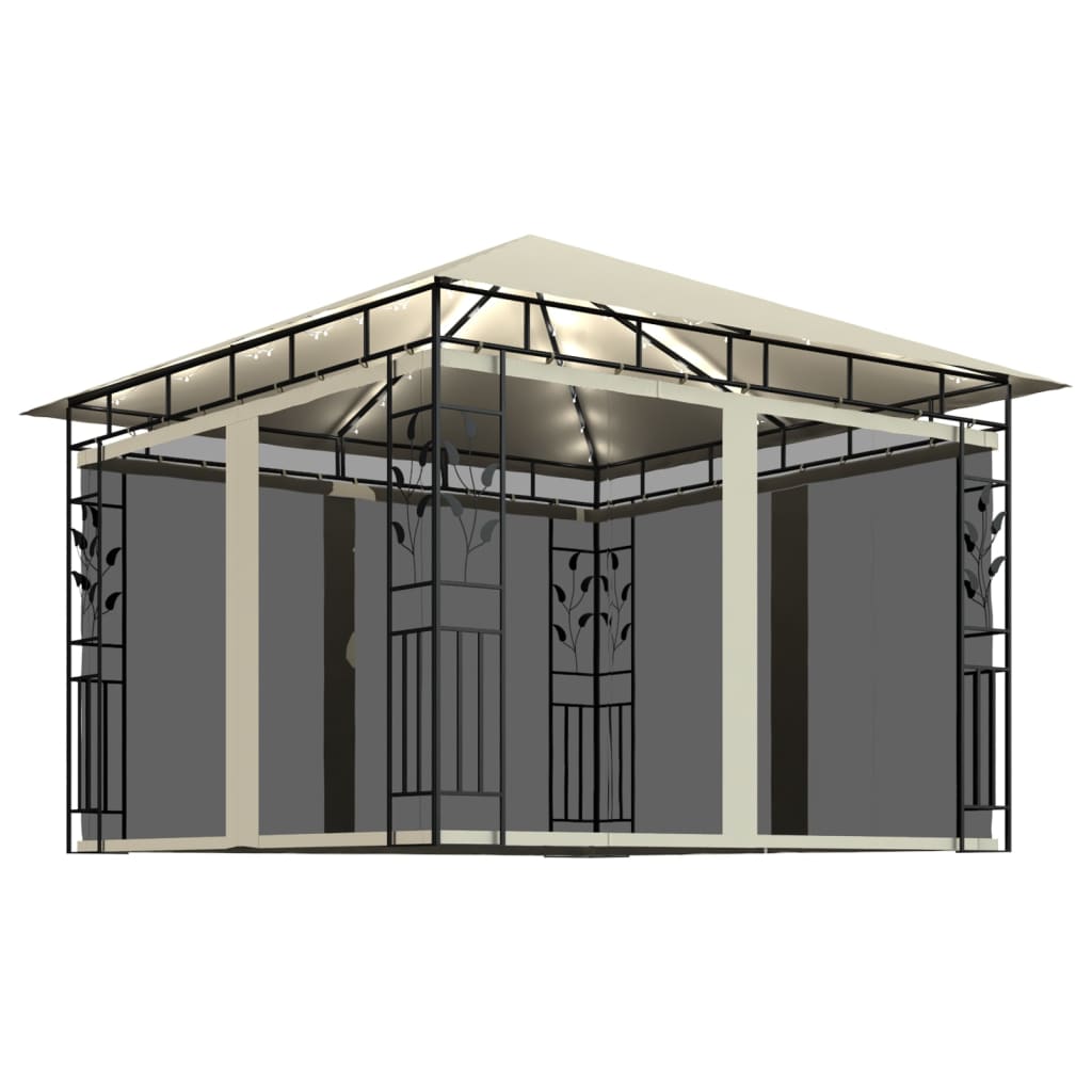 vidaXL Pavillon mit Moskitonetz & LED-Lichterkette 3x3x2,73m Cremeweiß