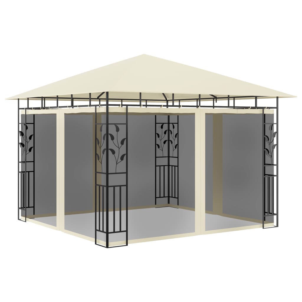vidaXL Pavillon mit Moskitonetz & LED-Lichterkette 3x3x2,73m Cremeweiß
