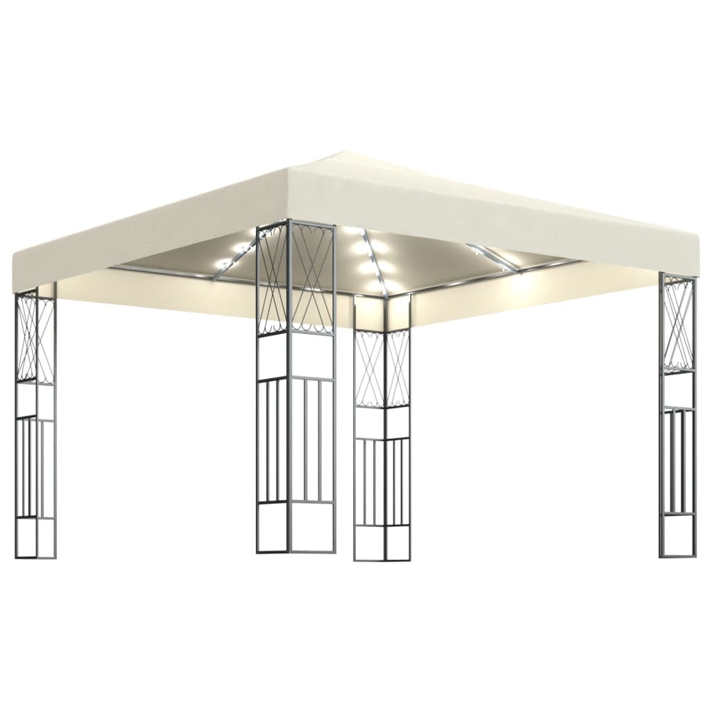 vidaXL Pavillon mit LED-Lichterkette Creme Stoff